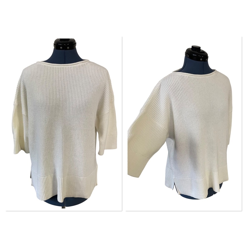Gap‎ Womens White Ribbed Knit Rolled Neck Boxy Oversized Crop Sweater Cozy XS/S